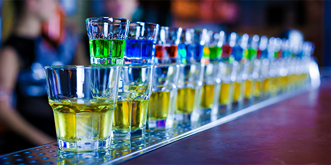 Row of Multi-coloured Domino Shots